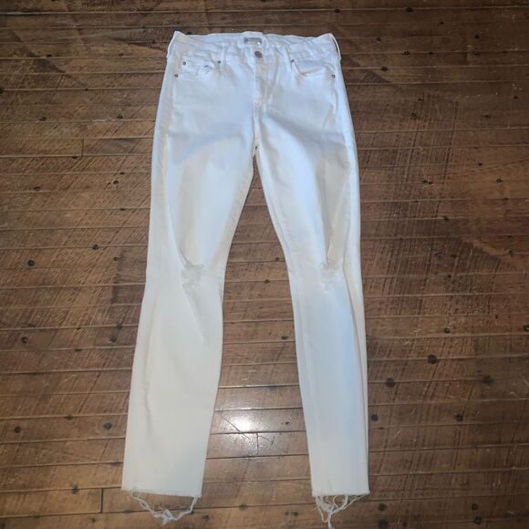 Mother the Looker Ankle Fray 26 distressed white jeans - Picture 1 of 6